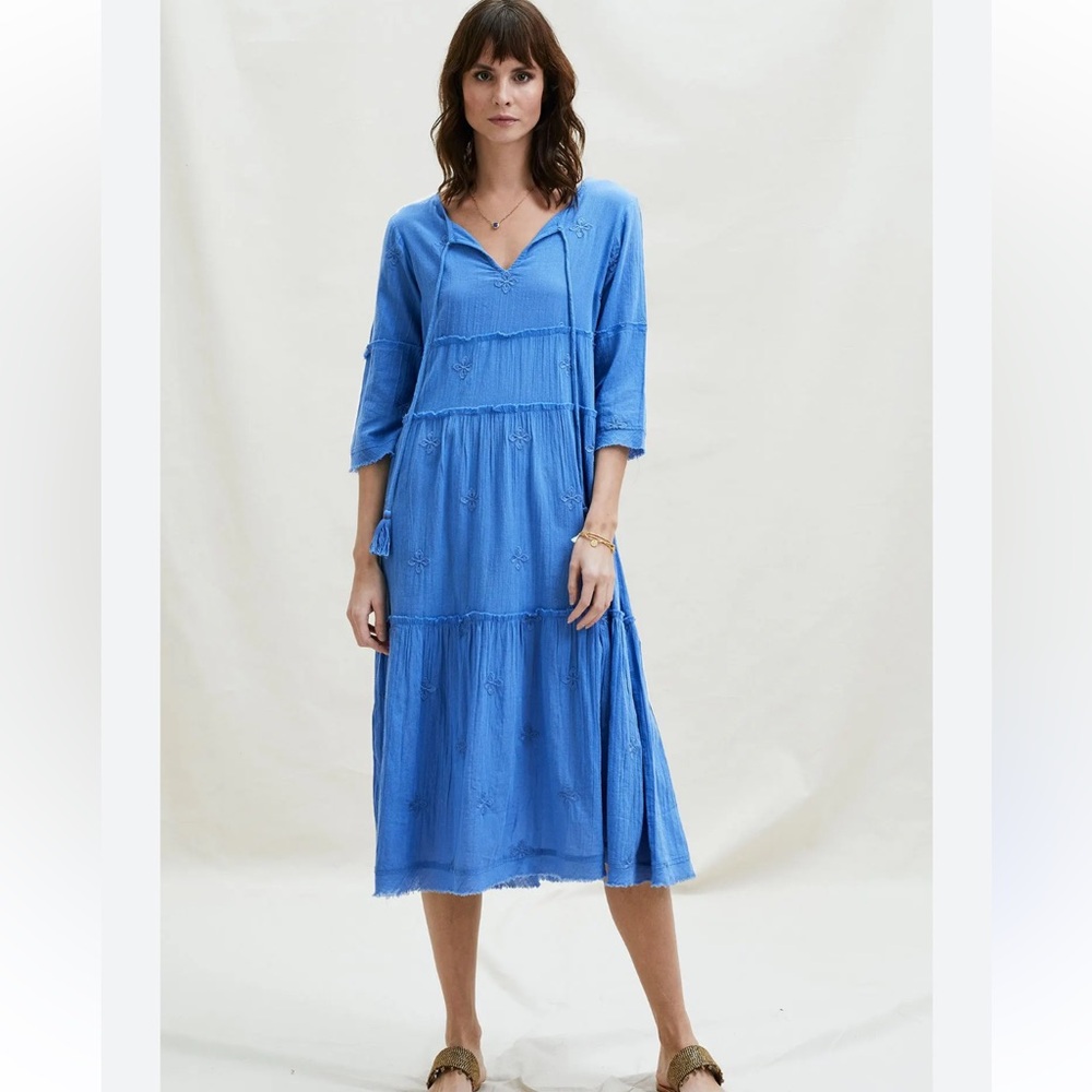 Aspiga Marina Blue Willow Embroidered Dress; Size Small